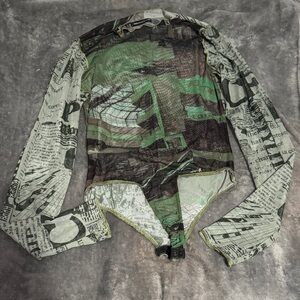 Women Green sheer Graphic bodysuit